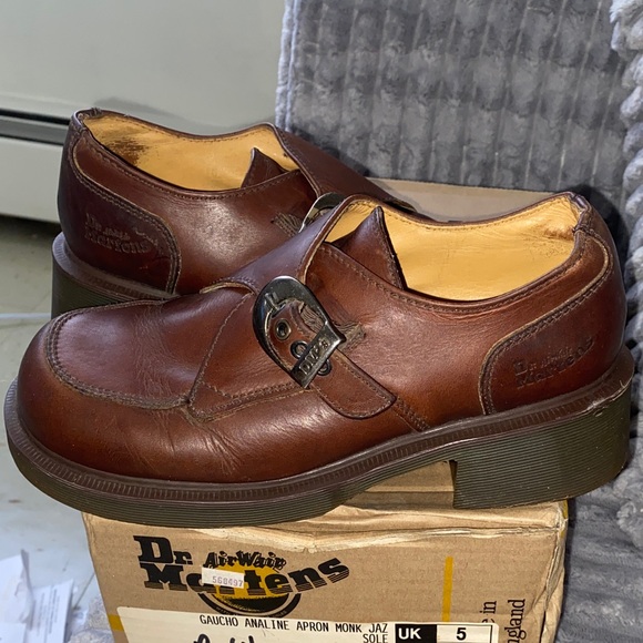 Dr. Martens Shoes - Y2 K DR MARTENS APRONMONK PLATFORM BROWN LEATHER SZ 7 EURO 5
